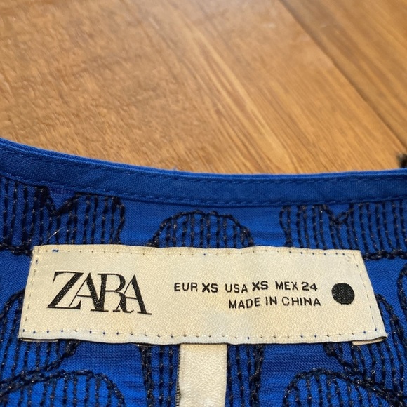 ZARA Cotton Embroidered Azul Blue Dress Size XS - Picture 6 of 11